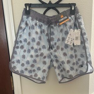 Men's Blue Palm Tree Swim Board Shorts